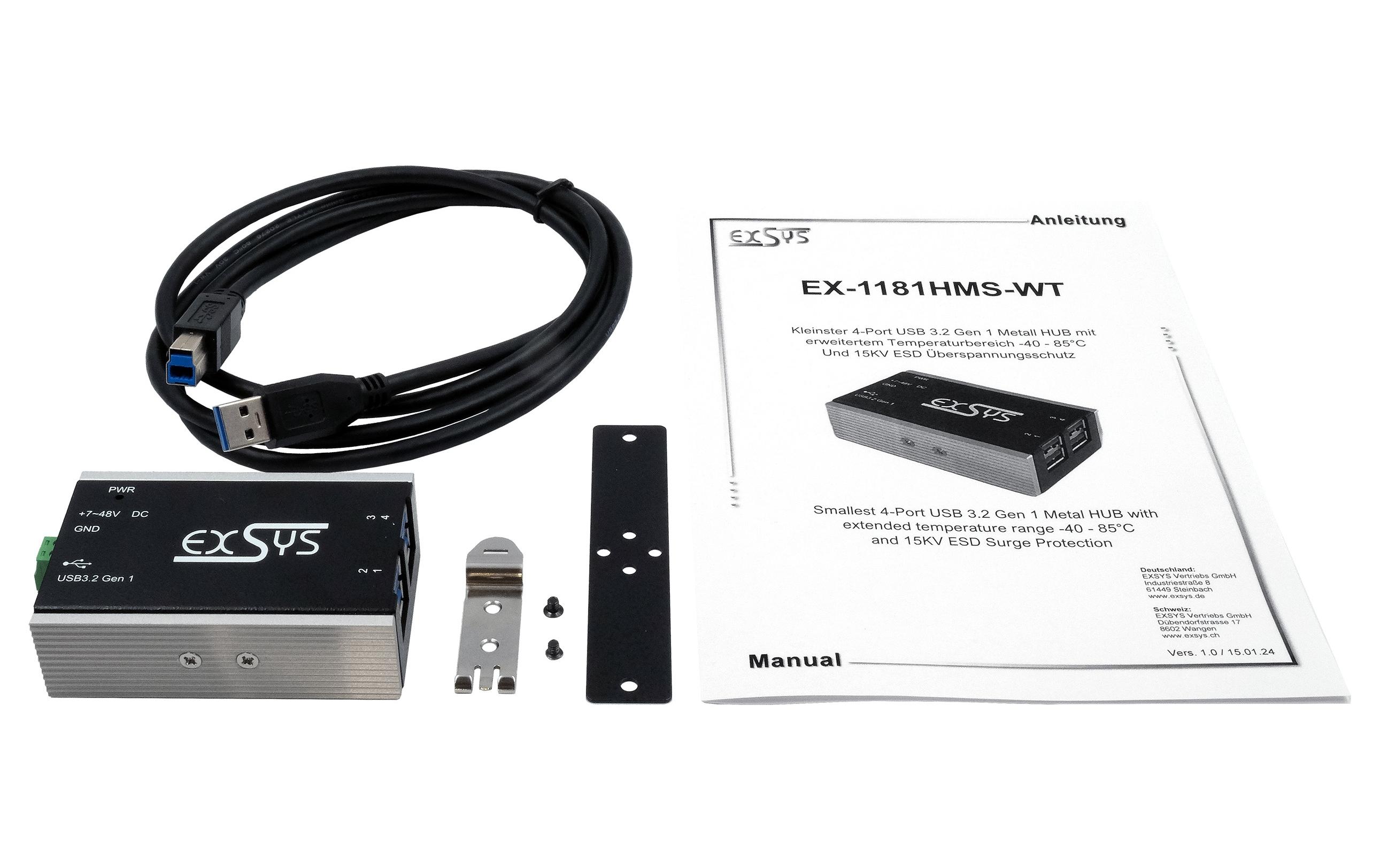 USB-Hub EX-1181HMS-WT<br>Kleinster 4-Port USB 3.2 Gen 1 Metall HUB, 15KV ESD Überspannungsschutz, -40 °C bis +85 °C