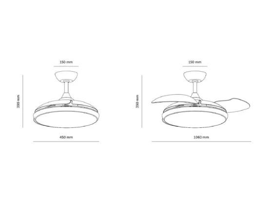 Ventilateur de Plafond Silencieux Kourak Noir 106cm Moteur DC Noir