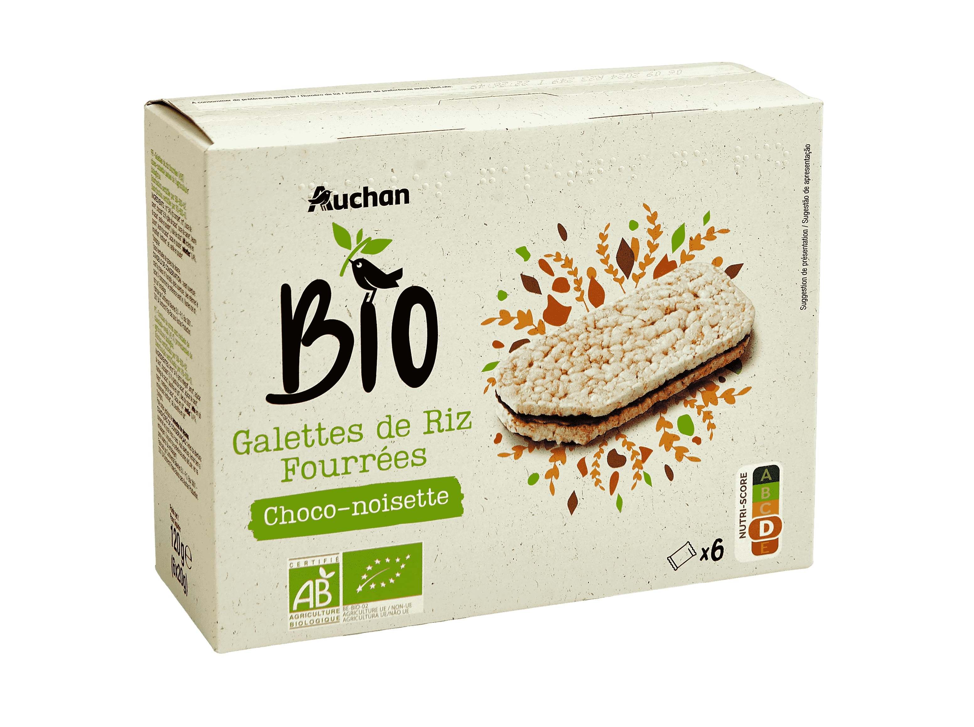 TORTITAS ARROZ AUCHAN BIO RECHEIO AVELÃ (6X20)120G