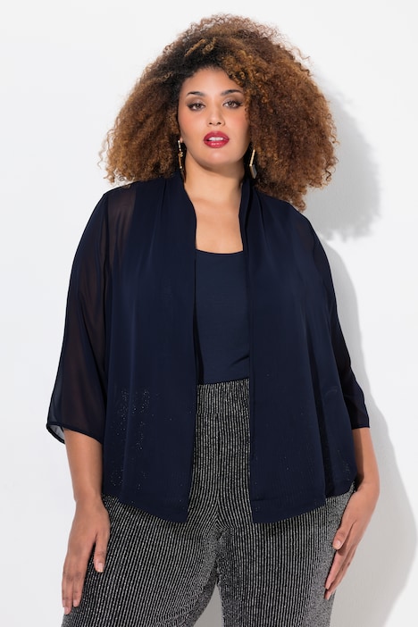 Chiffonjacke, Oversized, Schalkragen, 3/4-Arm