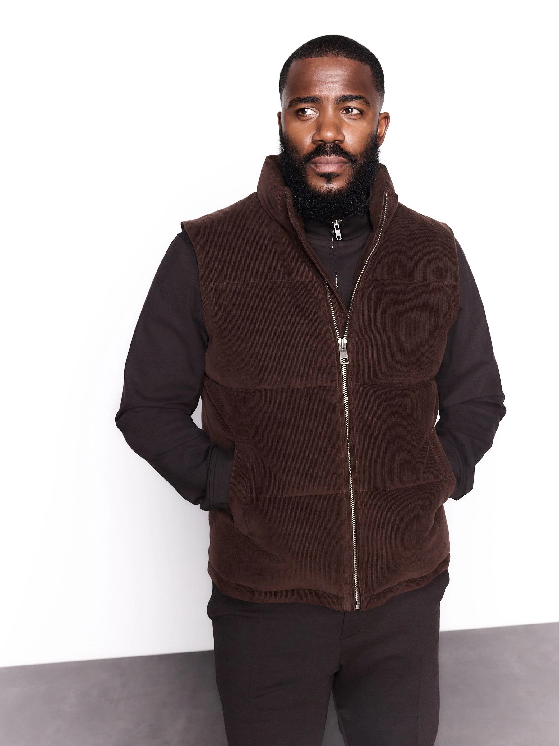 Bruin - Corduroy gewatteerde bodywarmer
