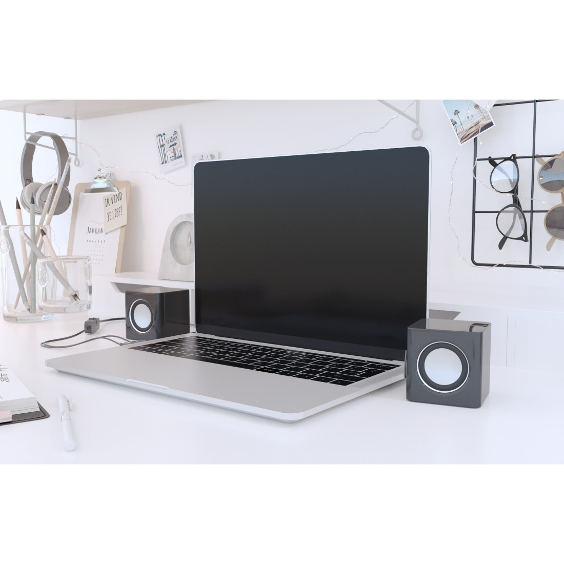 Sonic Mobil 185 Macbook / Notebook / Laptop / PC Stereo Lautsprecher USB / 3.5mm AUX Anschluss   Lautstärkeregler (00173132) - Schwarz
