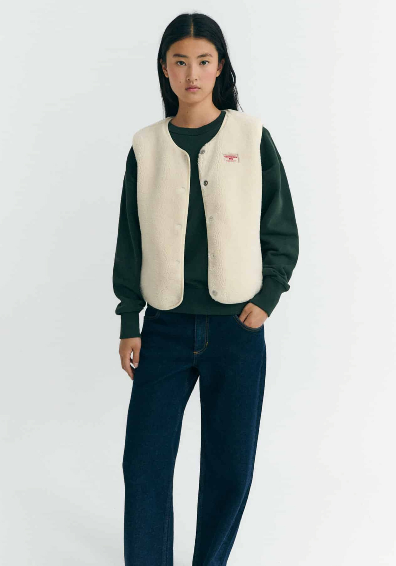 Thinking Mu Fleece-Weste Jay Ivory