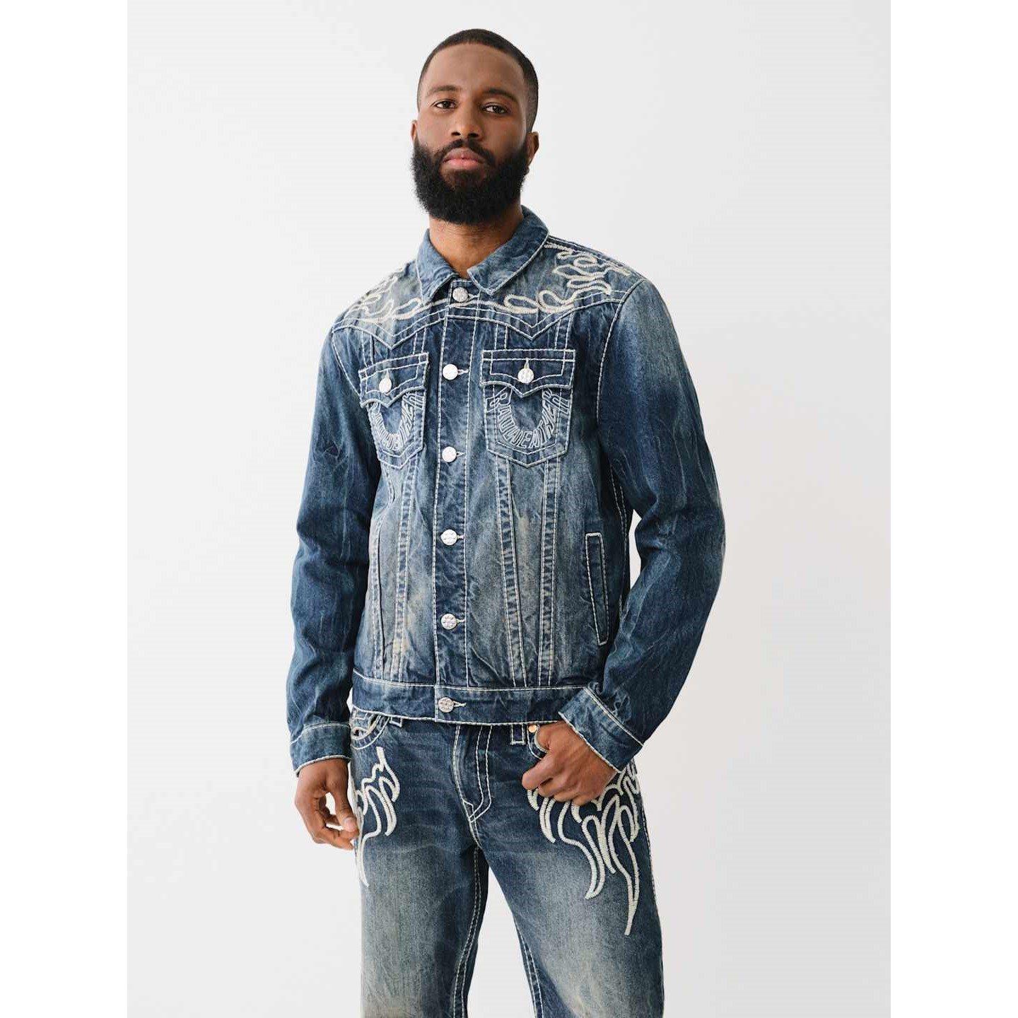 True Religion TR Flame Trucker Jacket Mens