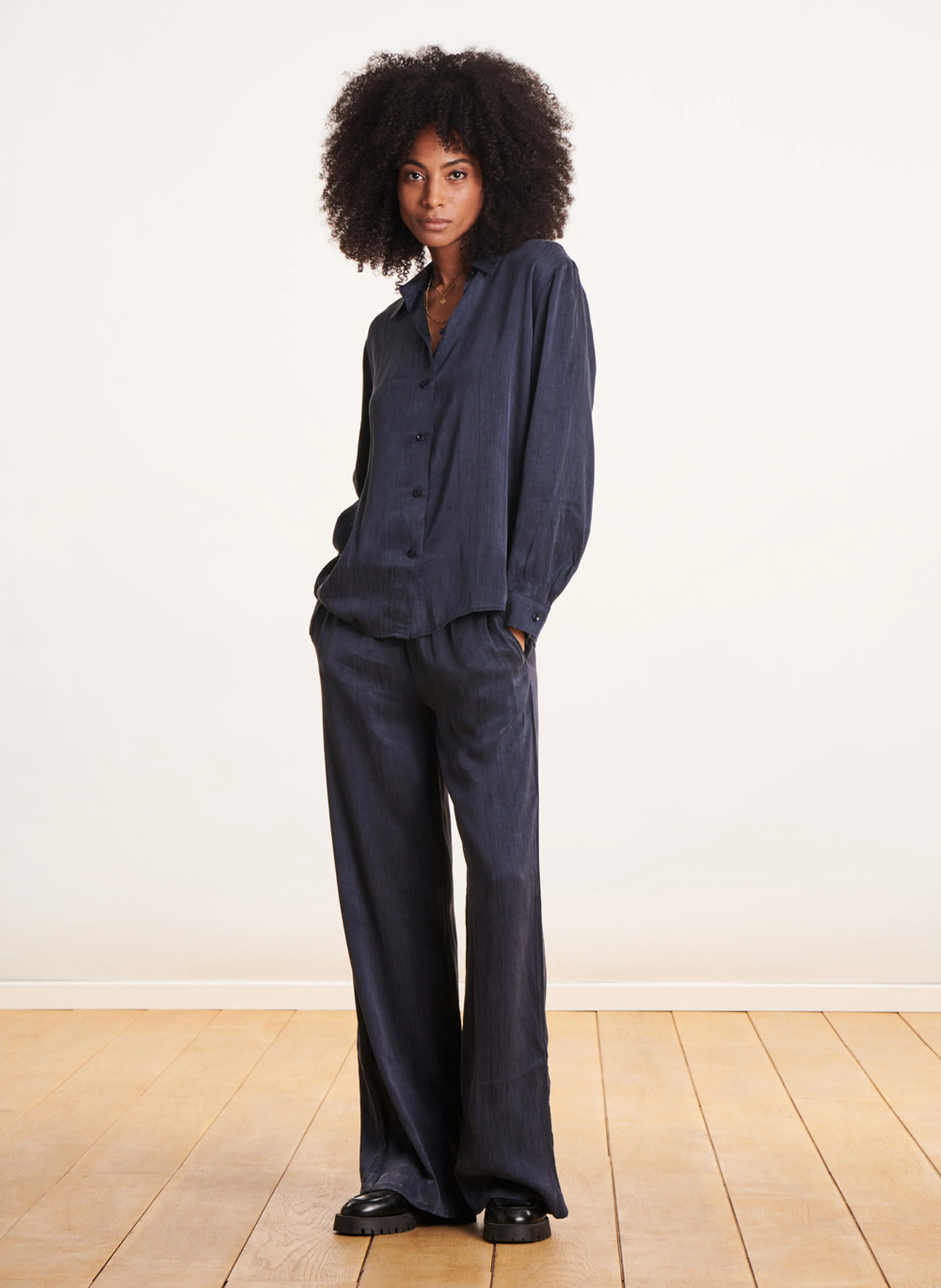 Chemise col classique ample | Bleu