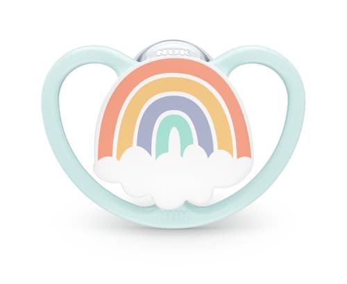 NUK Space Silikon-Schnuller, kiefergerechte Form, 0-6 Monate, 2 Stück, beige & mint