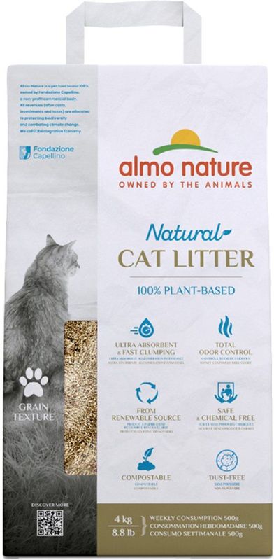 Almo Nature Cat Litter Grain Texture - 100% plantaardige eco-vriendelijke kattenbakvulling - Inhoud 4 kg
