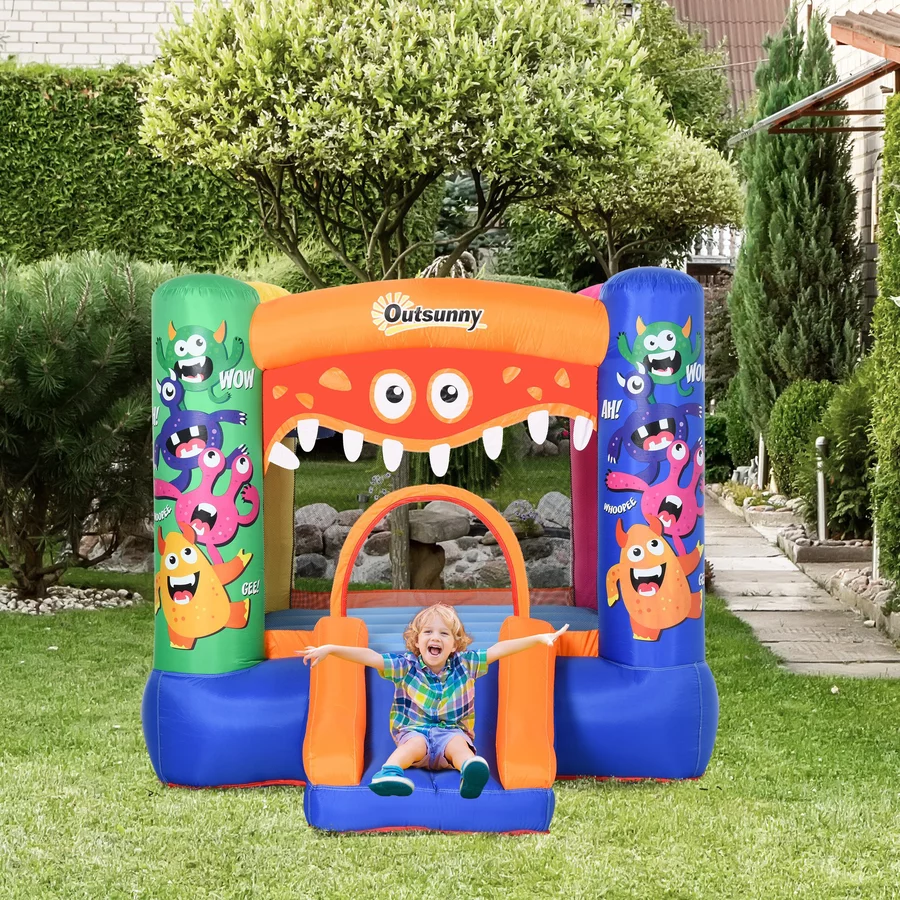 Outsunny Hüpfburg mit Rutsche  und Monster Design bunt