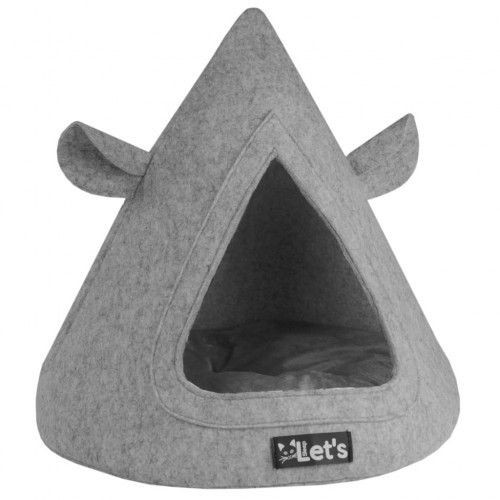 Cama em formato de tenda tipi na cor cinza claro