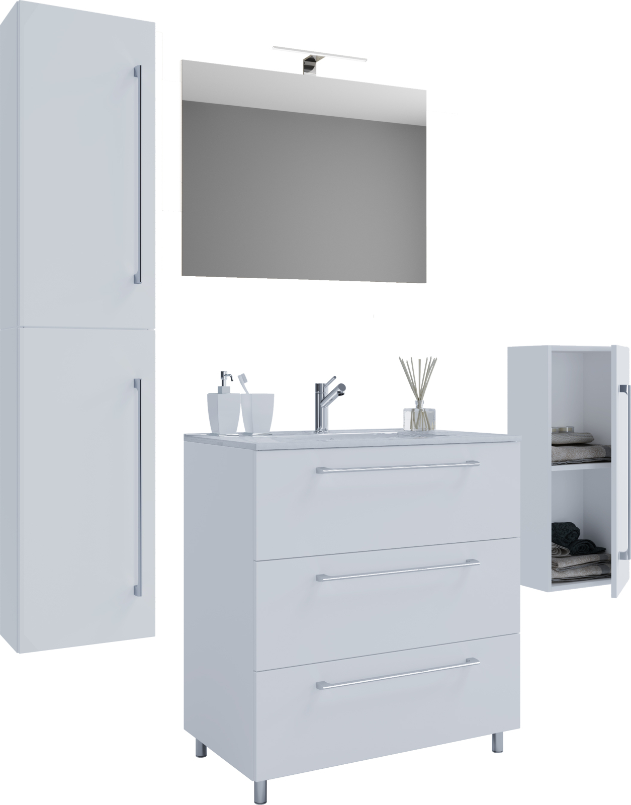 5-teiliges Stand-Waschplatz-Set BADINOS - weiß - 80 cm