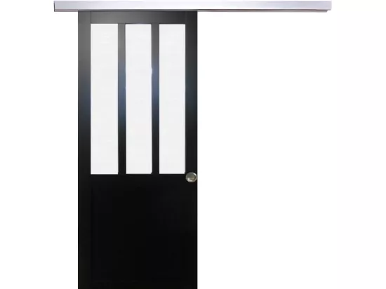 Porte Coulissant Atelier Noir Vitre Depoli H204 X L83 + Rail Alu Et 2 Coquilles Gd Menuiseries