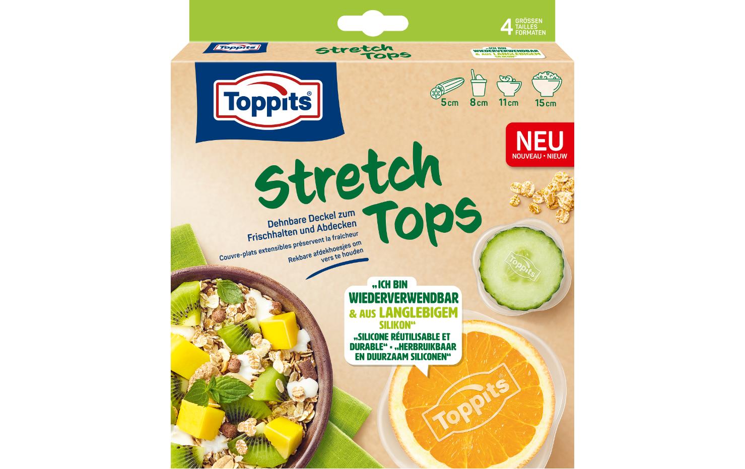 Frischhalte Abdeckhaube Stretch Tops 4 Stück, TransparentAbdeckhaube Stretch Tops