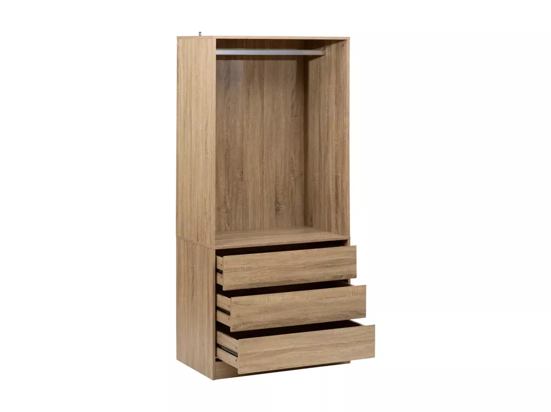 Dressing penderie avec 3 tiroirs en bois coloris naturel - Longueur 80 x Profondeur 48 x Hauteur 180 cm