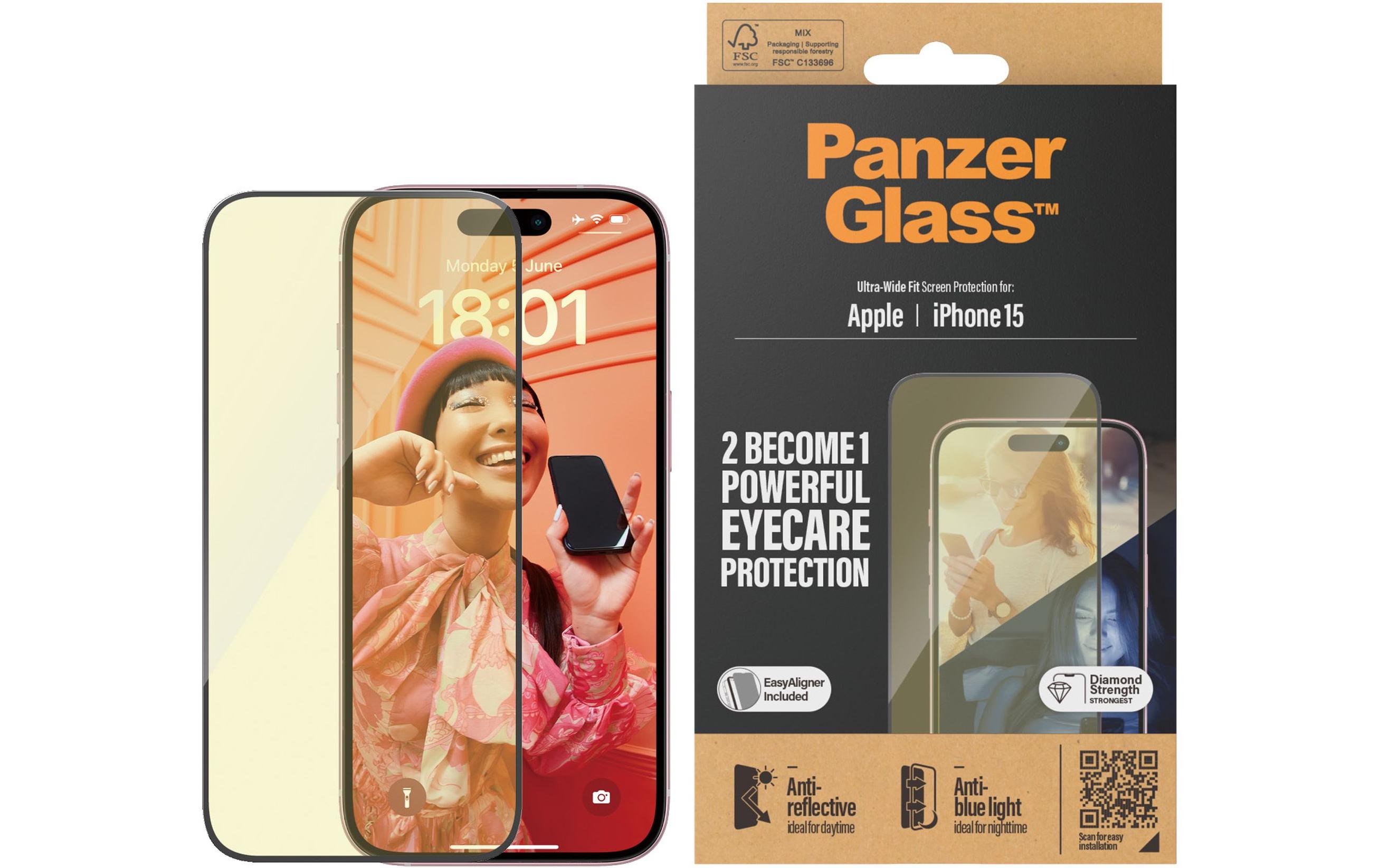 Displayschutz Anti Reflective iPhone 15Anti Reflective und BluelightUltra Wide Fit Displayschutz mit Applicator für das Apple iPhone 15