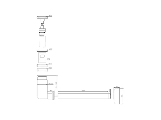 Siphon 110 x 250 x 65 mm VILEROY ET BOCH pour vasques et lavabos Easy Access