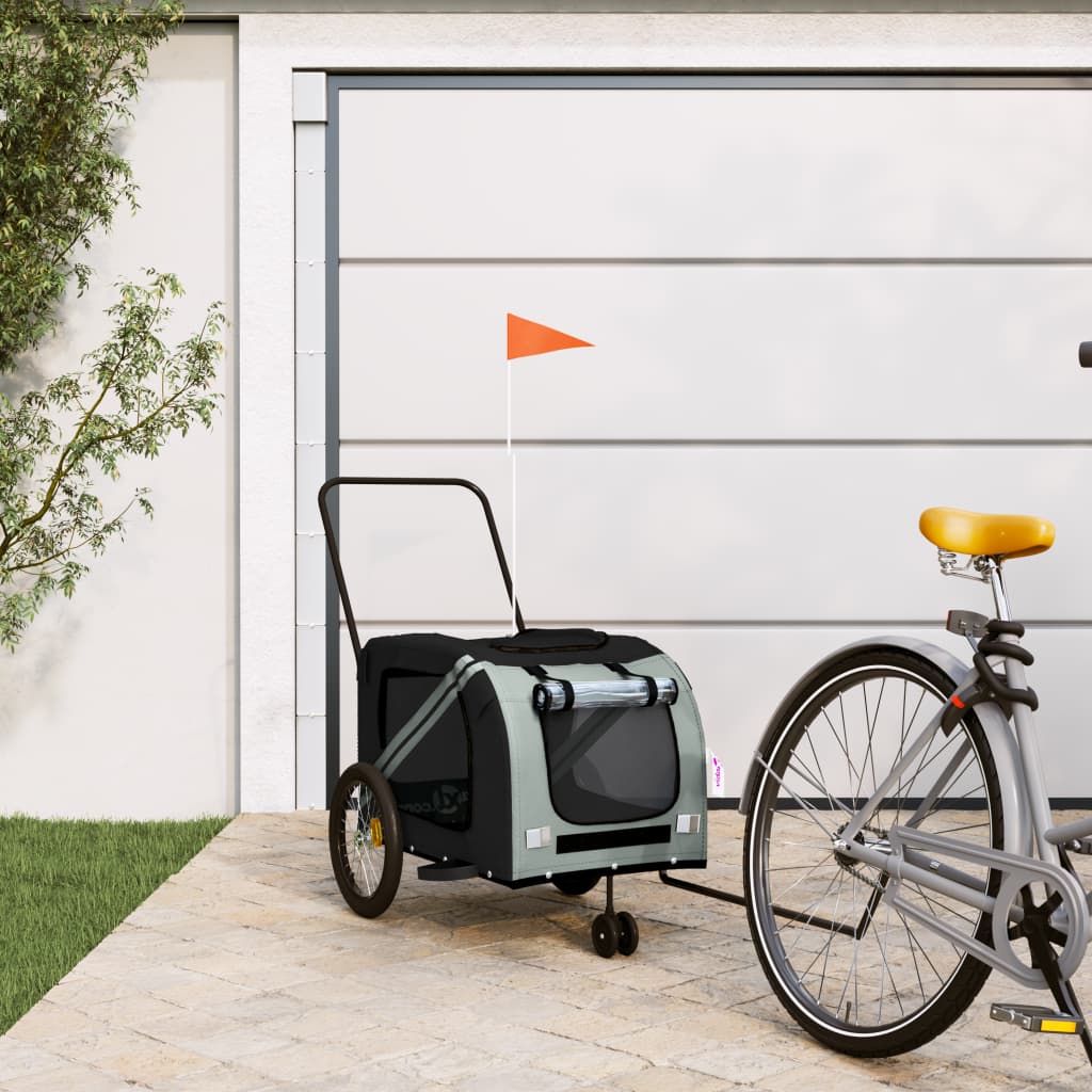 vidaXL Reboque para Bicicleta para Animais de Estimação em Tecido Oxford Cinza e Preto