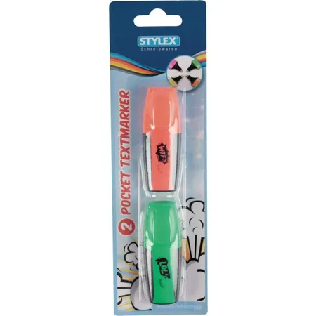 Stylex Mini Textmarker, 2 Stück je 1x orange + grün