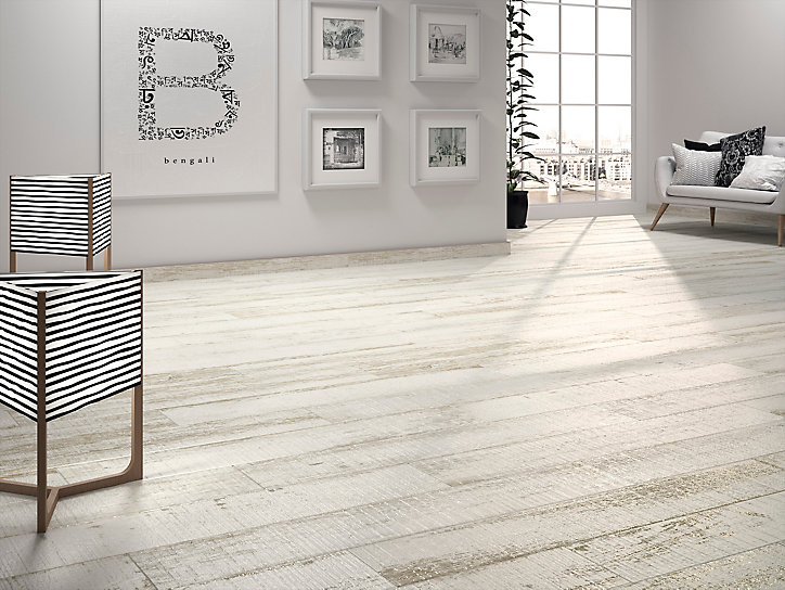 Carrelage sol et mur grès cérame bois blanc mat 20 x 120 cm Denver Baldocer