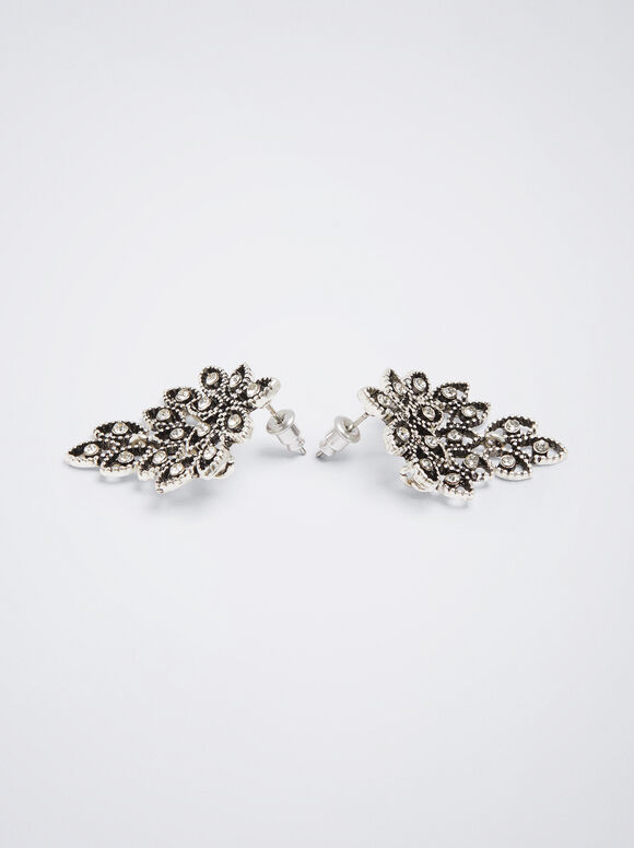 Brincos prateados com strass - Prata