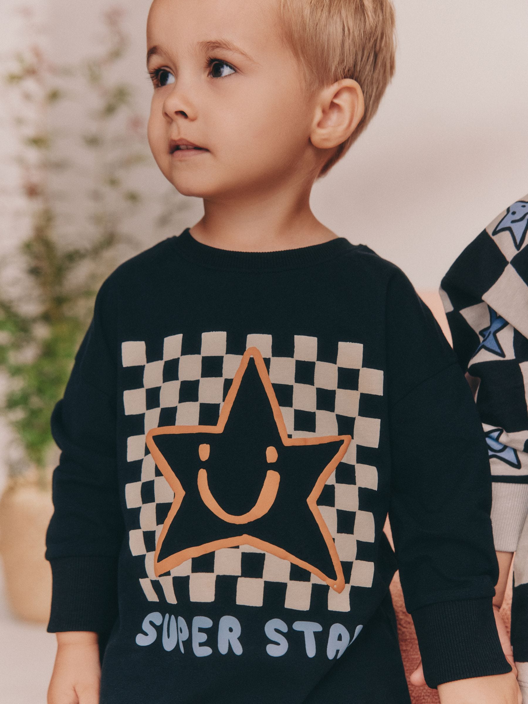 Meerkleurig ster- en dambordmotief - Verpakking van 3 oversized pyjama's 3 (9mnd -10jr)