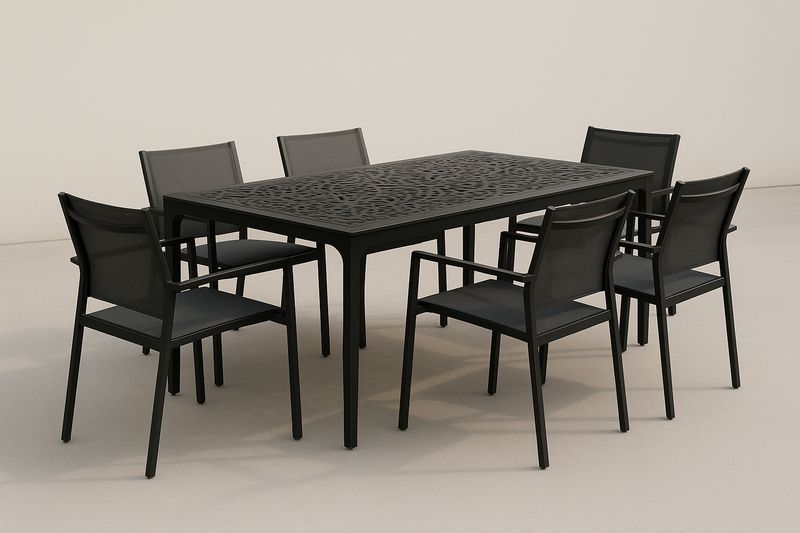 Gartenmöbelset Esstisch und Stühle aus Aluminium schwarz 7-teilig