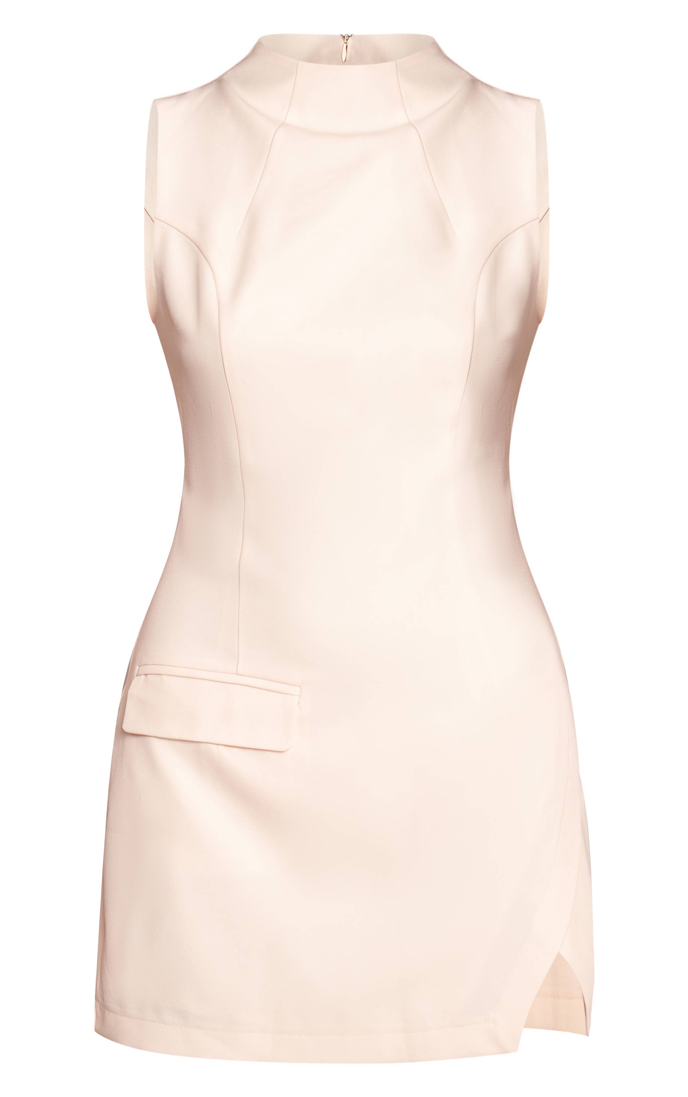 Crème Robe Moulante Sans Manches Tissée À Col Montant
