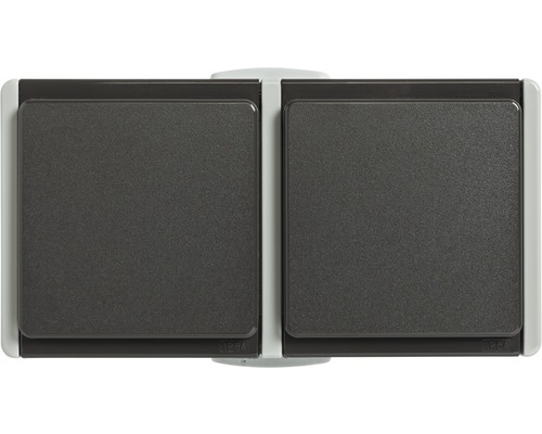 Opbouw dubbele contactdoos voor vochtige ruimtes, IP54, horizontaal, lichtgrijs/donkergrijs, standaard IP54