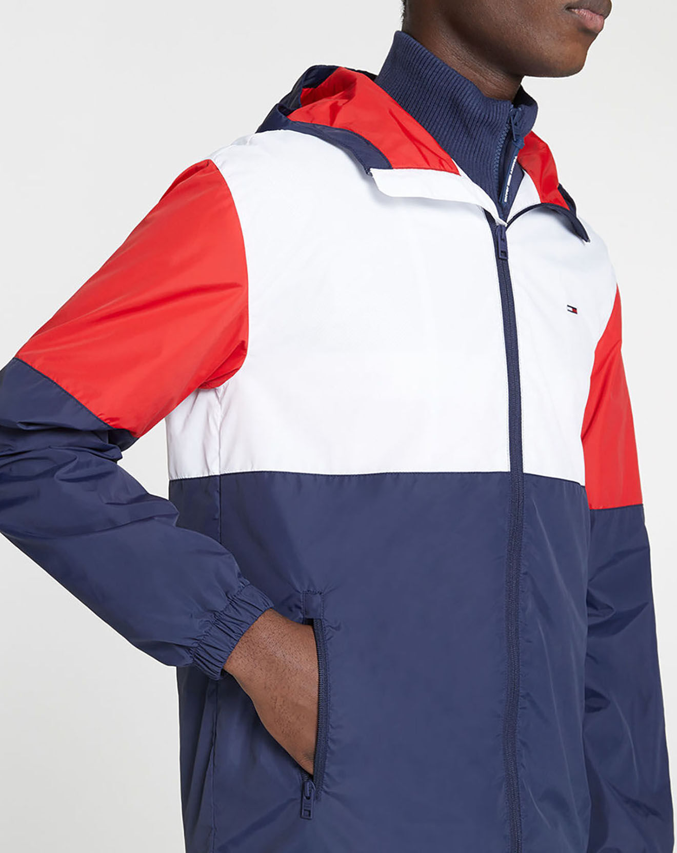 Tommy Jeans Blouson à capuche colorblock bleu/rouge