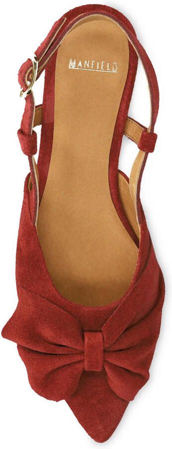 Manfield Dames Bordeaux rode suède slingbacks met strik