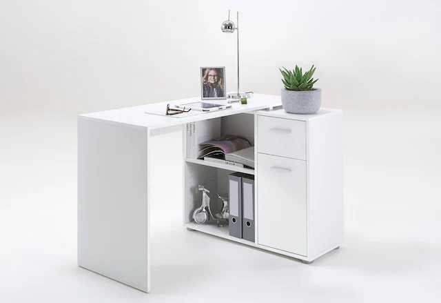 FMD Eckschreibtisch »AUGSBURG« Schreibtisch/ Sideboard m. Stauraum, beids. montierb., 117 oder 148 cm