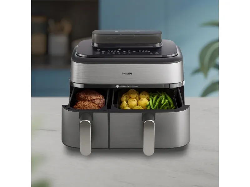 Philips Series 5000 NA555 - Dobbelt varmluftssteger - 9 liter - 2.75 kW - sølv