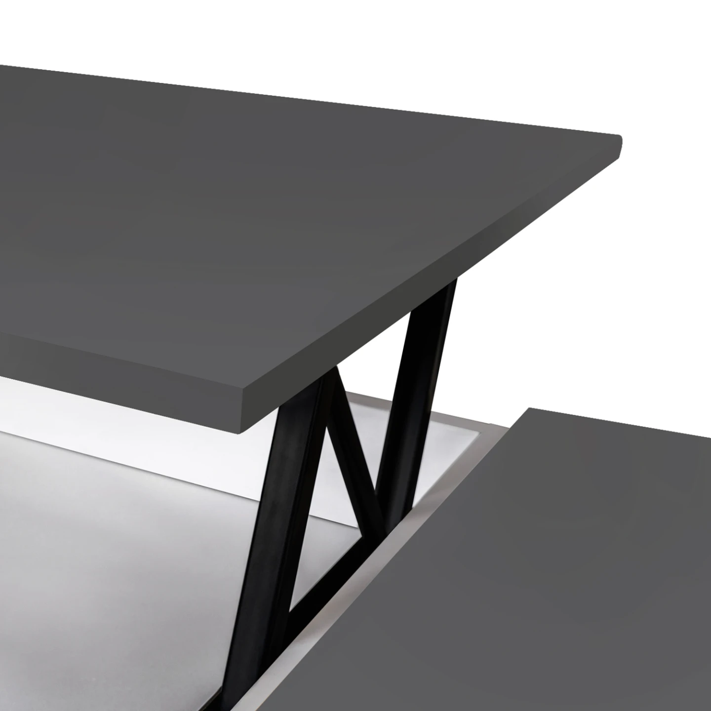 Table basse plateau relevable rectangulaire ELEA avec coffre bois blanc et gris
