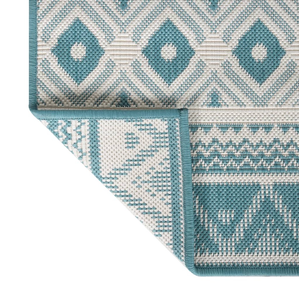 Tapis d'extérieur aqua et blanc 100x200 cm design réversible