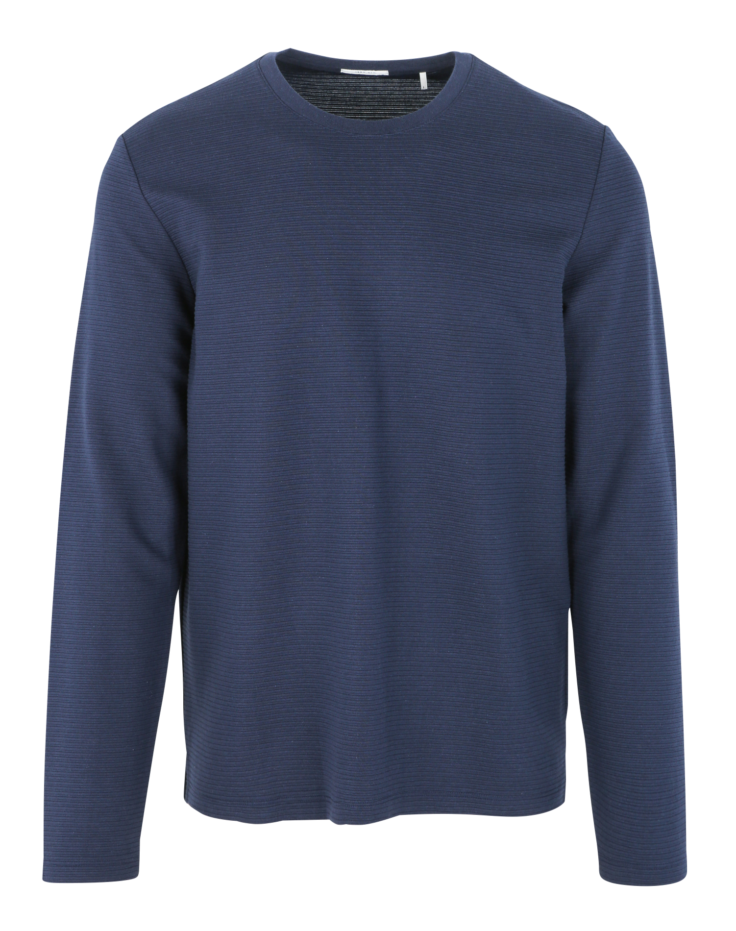 Tee-shirt col rond rayé en coton mélangé| Bleu