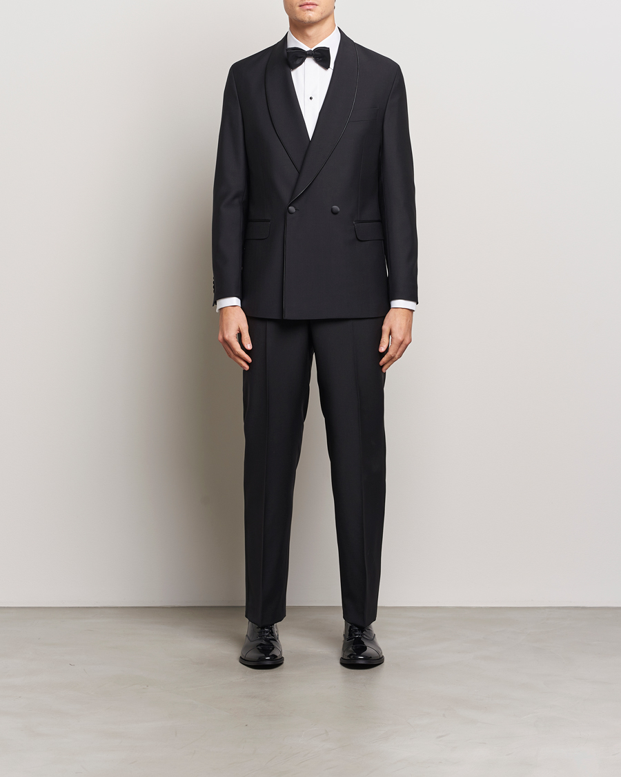 Oscar Jacobson Fattore Double Breasted Tuxedo Blazer Black