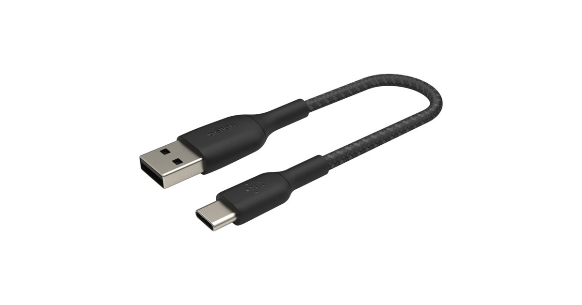 BelkinBOOSTCHARGE gevlochten USB-C/ USB-A kabel  (Zwart, 15 cm)