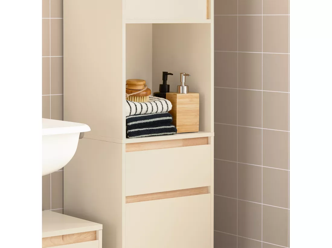 Meuble Colonne De Salle De Bain Avec 1 Compartiment Ouvert, 1 Tiroir Et 2 Portes, BZr80-mi