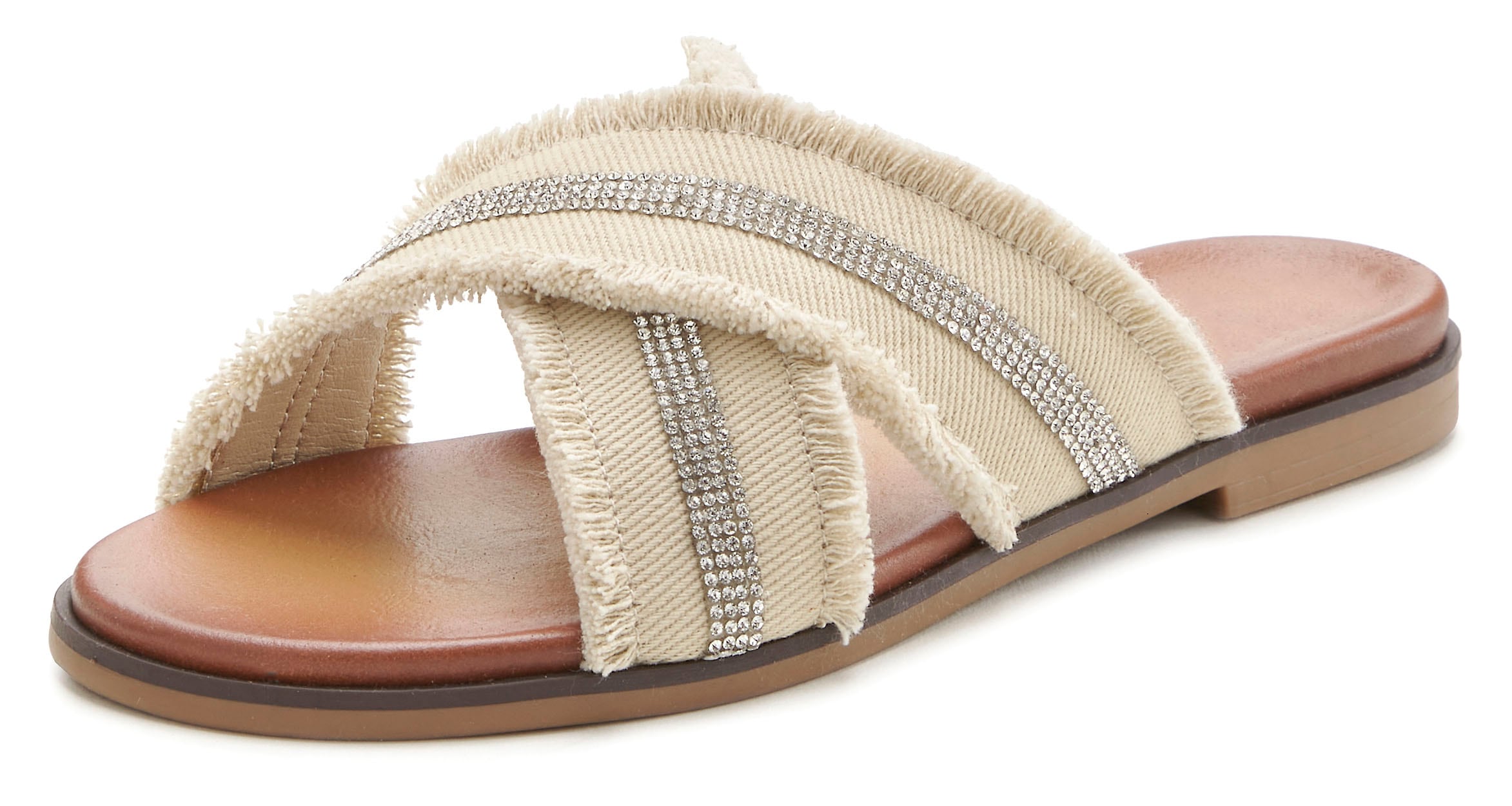 Vivance Pantolette »Mule, Sandale, Sommerschuh«  mit dezenten Strasssteinchen und kleinen Fransen