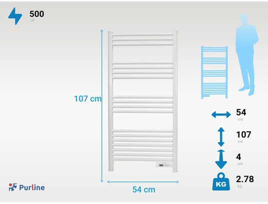 PURLINE - Sèche-serviettes avec minuterie 500w ntw-11w