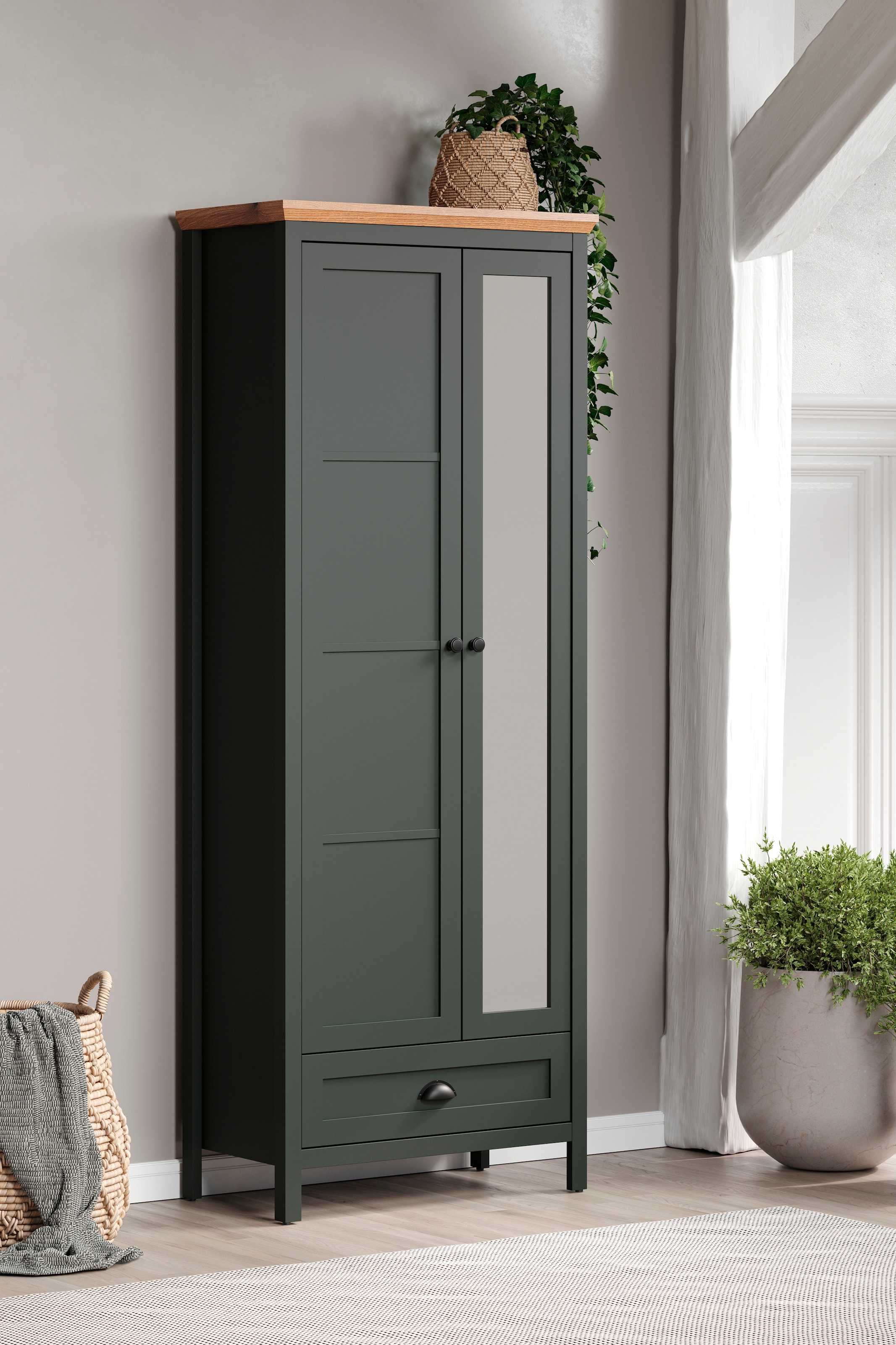 Home affaire Garderobenschrank »Vienna« 1 Stk. tlg. Garderobenschrank, 2 Türen, 1 Schubkasten & Vollauszug 77/39/198 cm