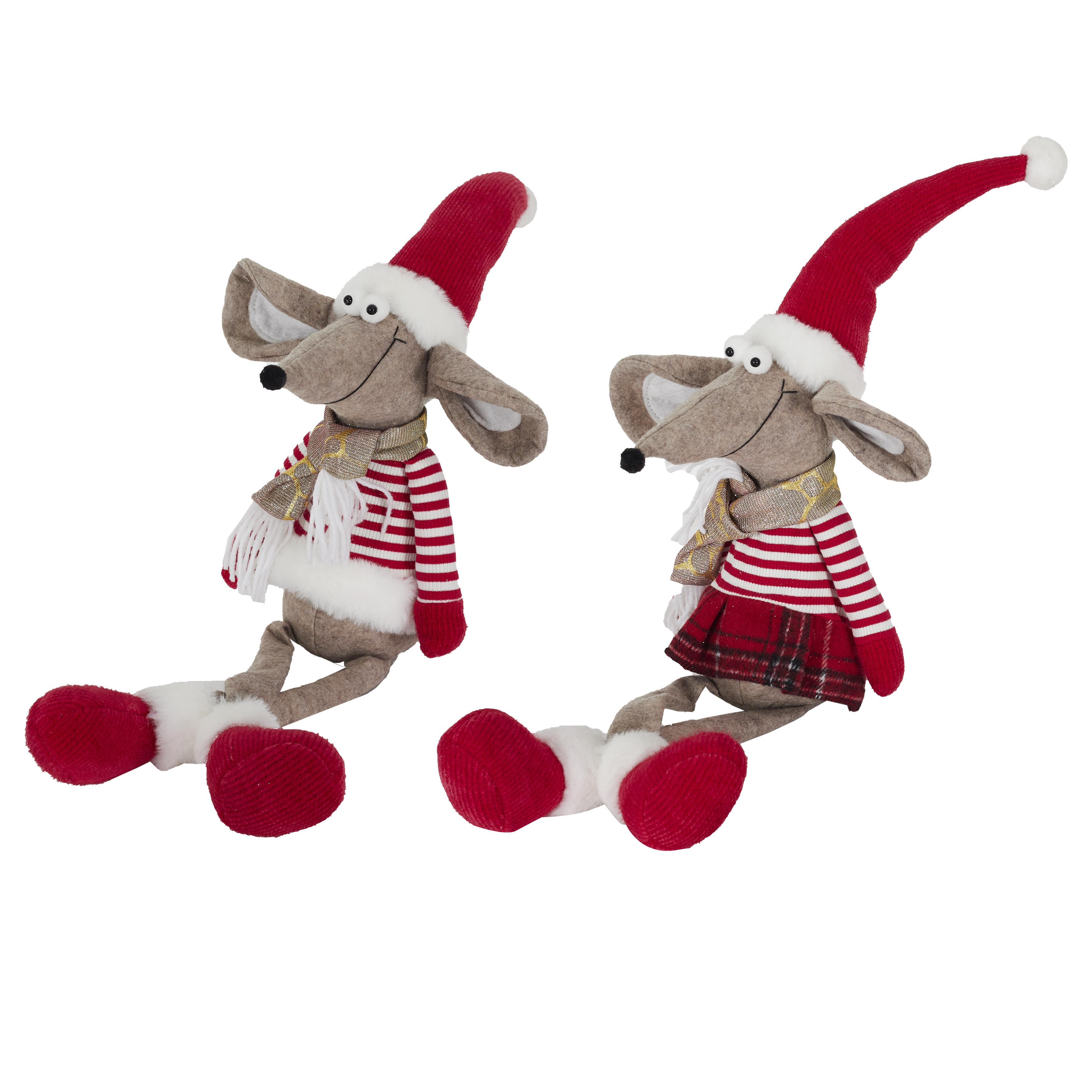 SOURIS NOEL ASSISE RAYURES ROUGES ECHARPE