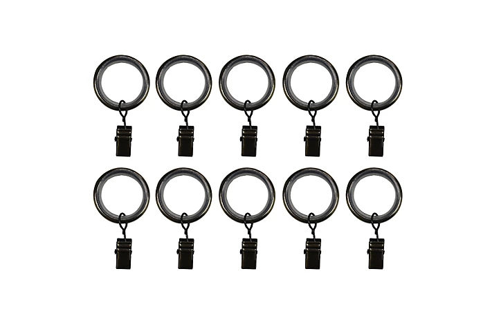 10 anneaux clip pour barre à rideau Antiki GoodHome Ø16/19 mm doré