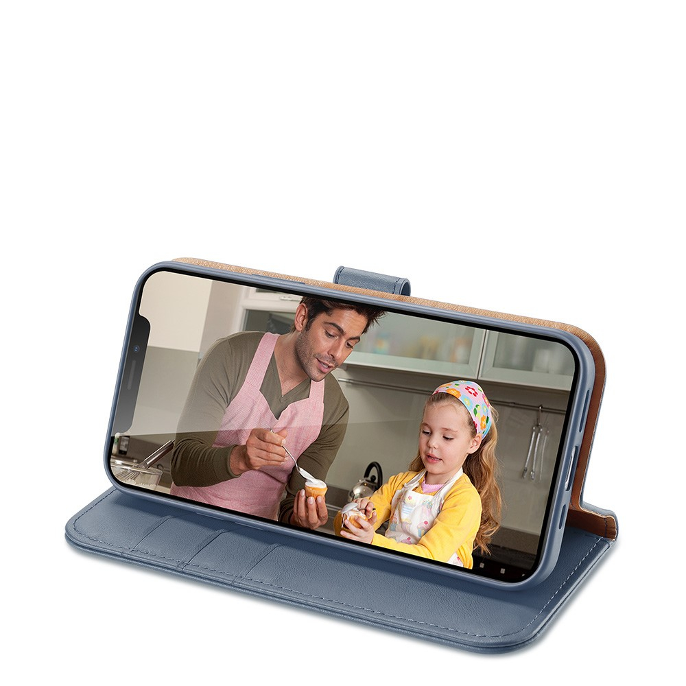 iPhone 12 / iPhone 12 Pro Flip Wallet Cover Echtleder Tasche (RFID Schutz) - Blau