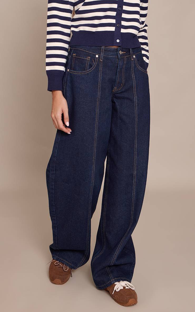 Bleu Indigo Jean Barrel Avec Détails De Coutures
