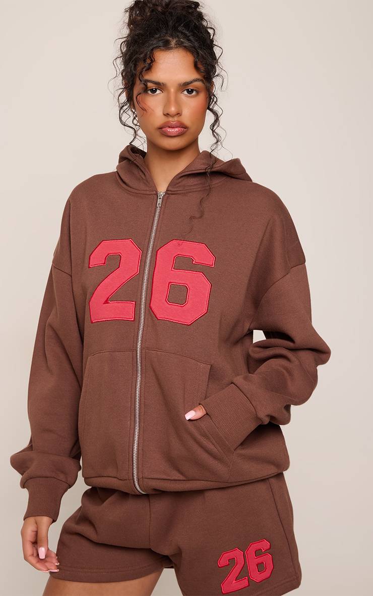 Chocolat Sweat À Casynthétiqueche Zippé Appliqué Rouge 26