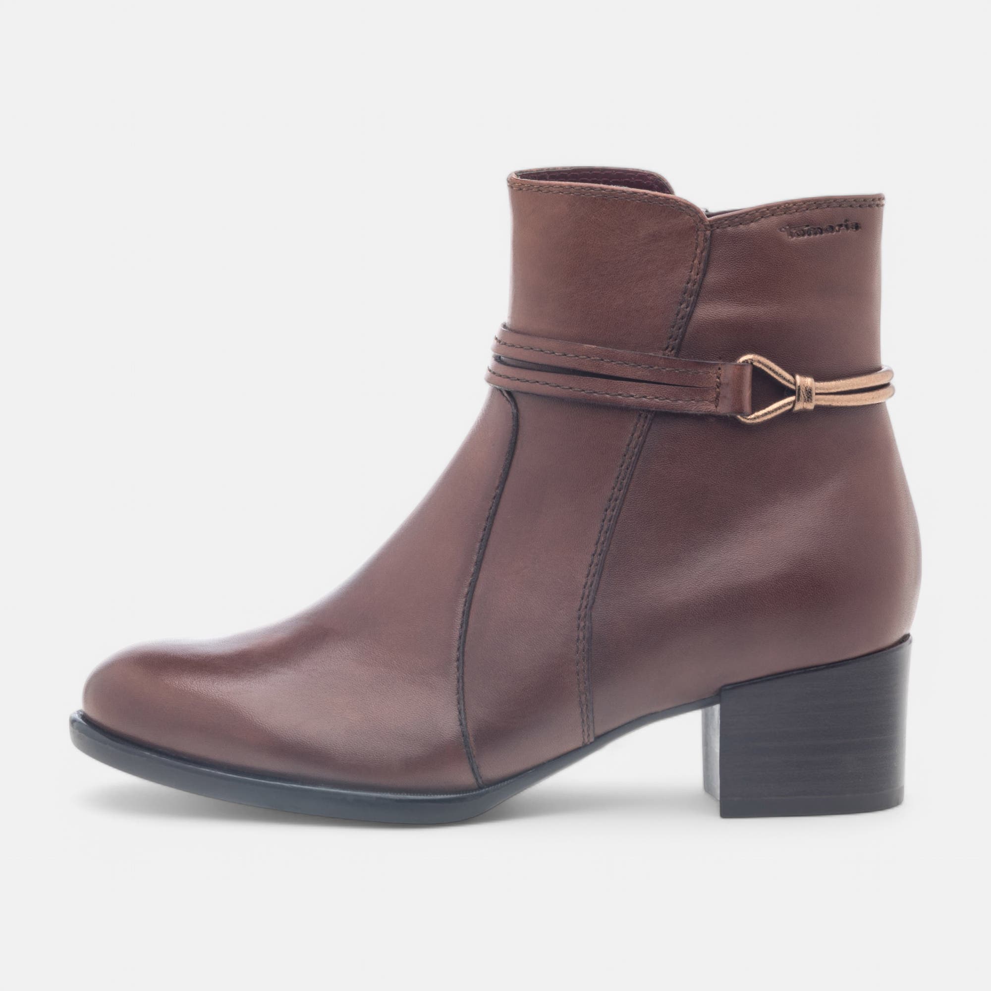 Bottines à talon Femme en cuir cognac