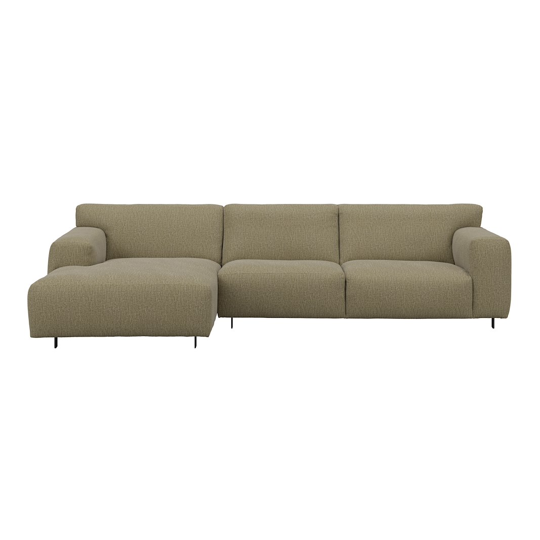 Vesta 2,5-seter med sjeselong venstre I Tekstil Marsel Light green, standardsøm, sort metallben 10 cm, Comfort CM