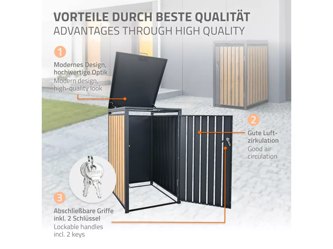 Abri de poubelle cache-poubelle boîte de rangement extérieur 240L 68x116,3x80 cm