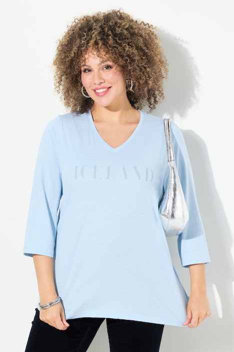 Shirt, Schriftmotiv, Classic, V-Ausschnitt, 3/4-Arm