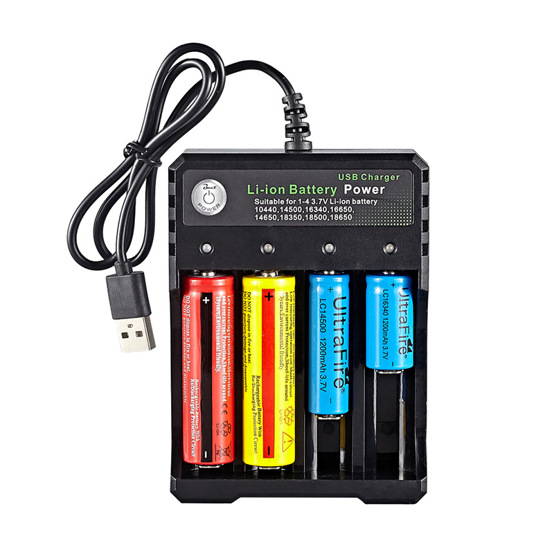 4-fach USB Batterieladegerät Akkuladegerät für Li-Ion-Akkus 10440 14500 16340 16650 14650 18350 18500 18650